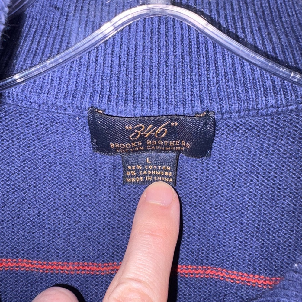 Brooks Brothers Men's Blue Cotton Cashmere Quarter Zip Sweater